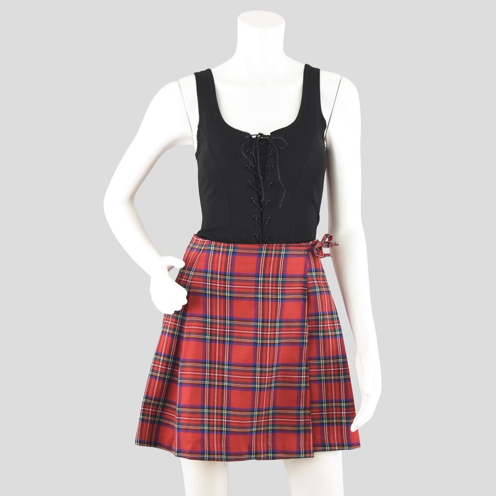 Vintage 90s Express Red Tartan Plaid Wrap Skirt Women's Medium - Large